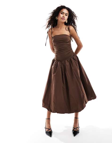 Amy Lynn - Alexa - Robe mi-longue à bretelles nouées - Chocolat - view 1