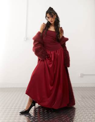 Amy Lynn Alexa Satin Maxi Dress In Burgundy-red