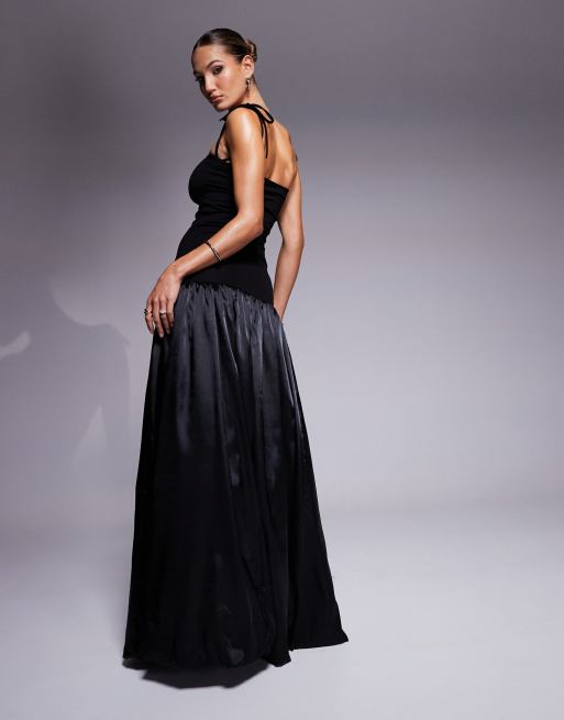 Amy Lynn Alexa satin shoulder tie maxi dress in black ASOS