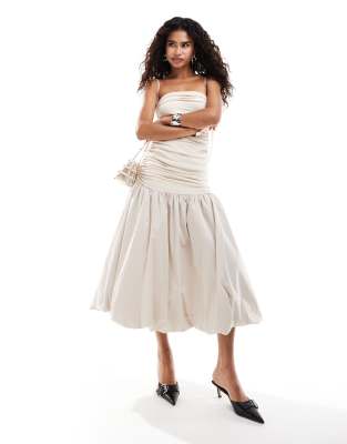 Amy Lynn Amy Lynn Alexa shoulder tie fishtail midi dress in milk-White