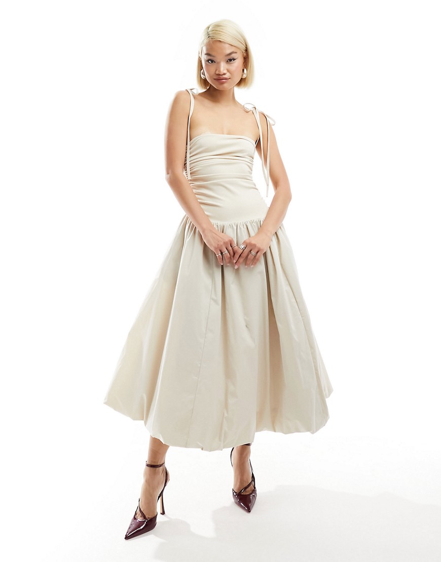 Shop Amy Lynn Alexa Shoulder Tie Midi Dress In Milk-white