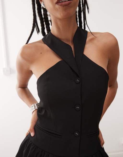 Amy Lynn Womens Black Puffball Halterneck Cotton Midi Dress 8