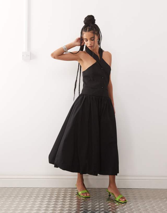 third charm alexa halter midi dress Amy Lynn tailored neck bubble in black Category_Default Category/FEMME/PRÊT-À-PORTER/Robes & Jupes
