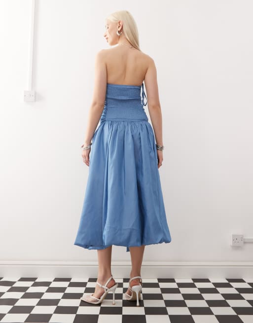Amy Lynn Womens Blue Puffball Shoulder-Straps Woven Midi Dress 10