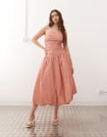[Amy Lynn] Amy Lynn Alexa tie shoulder puffball nylon midi dress in tawny-Pink 6 Tawny