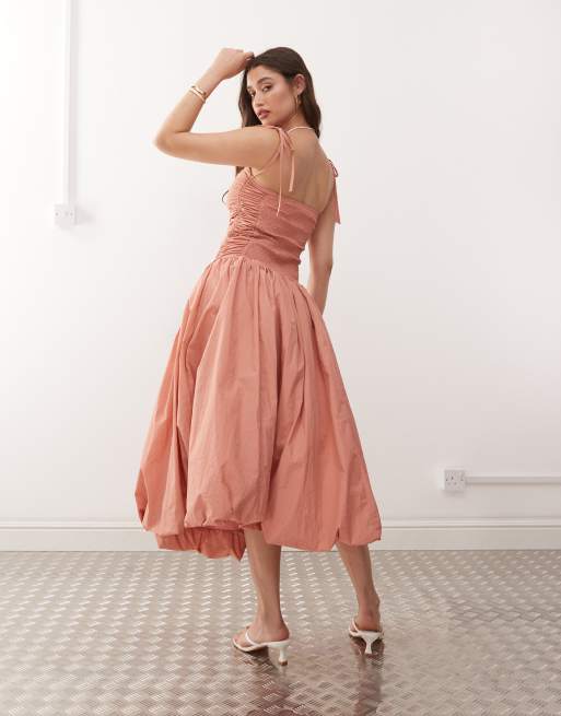 Amy Lynn Womens Peach Puffball Shoulder-Straps Woven Midi Dress 6