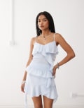 [Amy Lynn] Amy Lynn asymmetric shirred ruffle cami in baby blue (Part of a set) 8 Baby blue