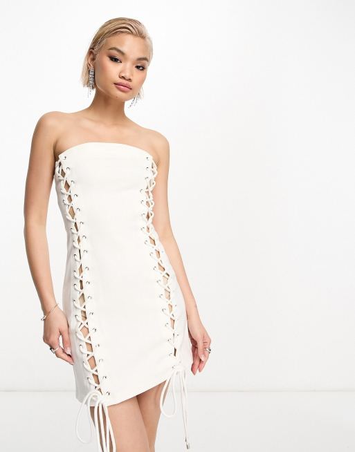 White lace hotsell up bodycon dress