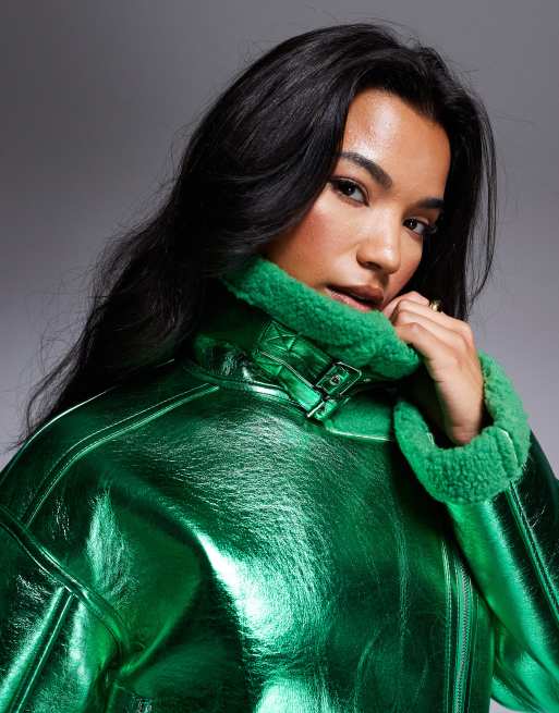 Amy Lynn aviator jacket in metallic emerald green | ASOS