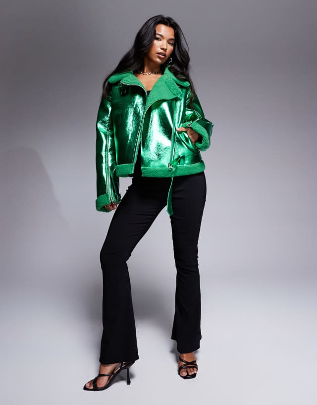 Amy Lynn aviator jacket in metallic emerald green | ASOS
