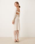 [Amy Lynn] Amy Lynn backless crochet midi dress with fringe trim in cream-White 6 CREAM