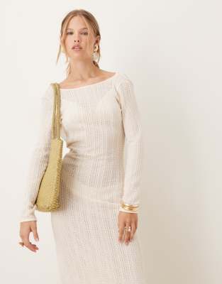 Amy Lynn Backless Crochet Midi Dress With Fringe Trim In White