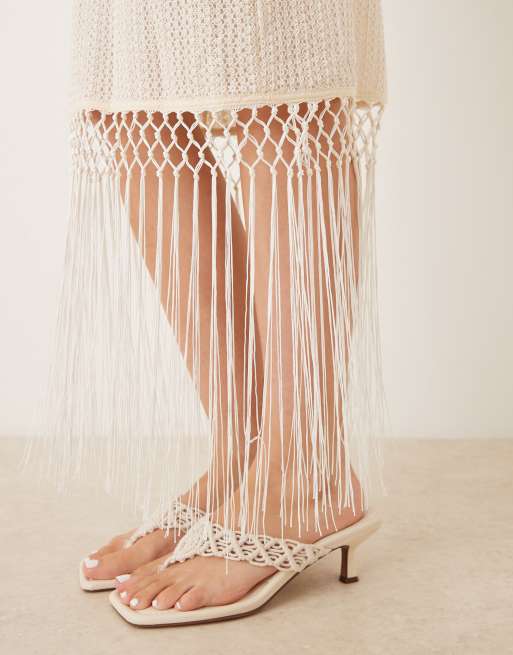 Amy Lynn backless crochet midi dress with fringe trim in cream, 4 of 4