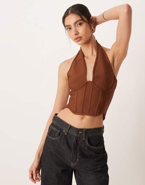 Amy Lynn bandage halter neck top in brown - view 1
