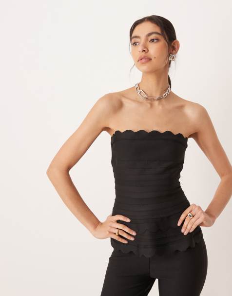 Amy Lynn - Bandage-top met geschulpte randen in zwart, deel van co-ord set - view 1