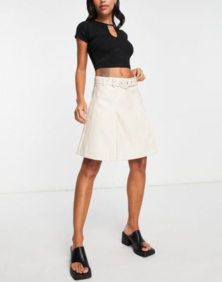 Amy Lynn belted a line leather look mini skirt in beige