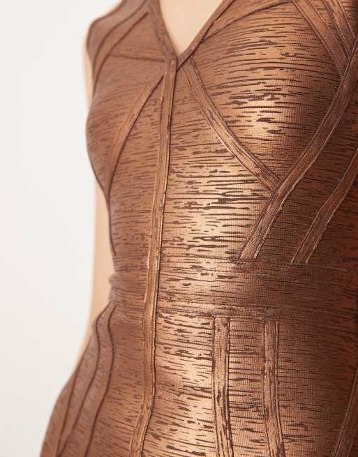Amy Lynn - Bronzefarvet bandage-minikjole med V-hals, 2 af 4