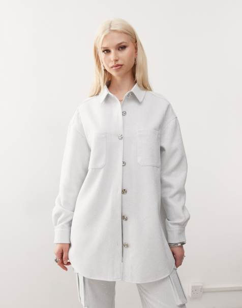 Amy Lynn button up oversized shirt co-ord in silver - view 1