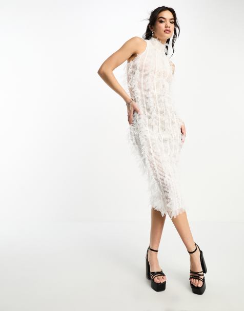 Amy Lynn - Calla - Robe sans manches longueur mollet en tissu texturé - Blanc - view 1