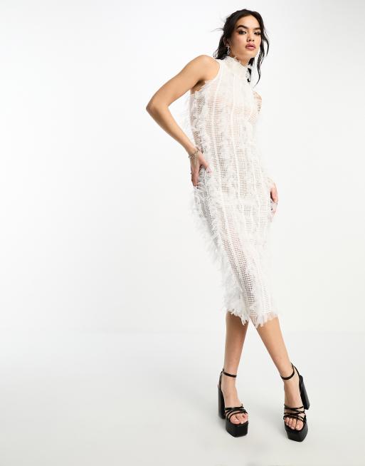 Amy Lynn - Calla - Robe sans manches longueur mollet en tissu texturé - Blanc