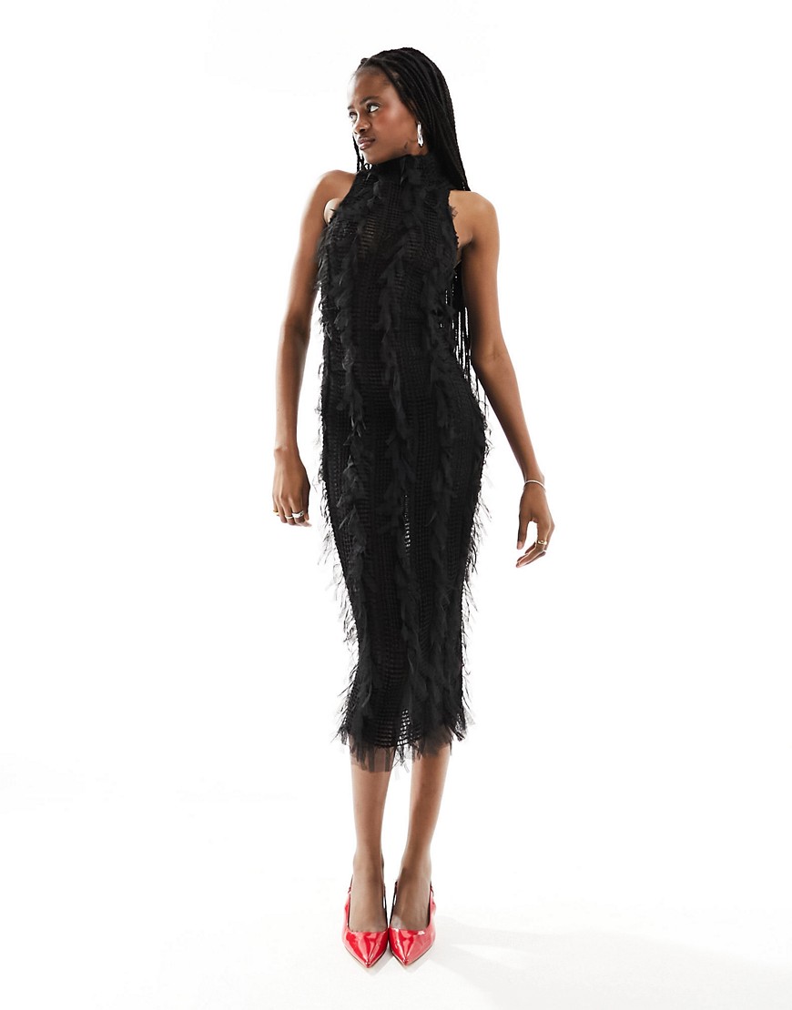 Calla sleeveless textured midaxi dress in black