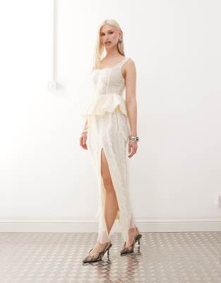 Calla textured side slit maxi skirt in ivory - part of a set-White