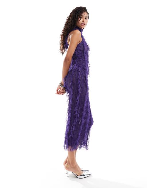 Amy Lynn - Calla - Vestito testurizzato senza maniche color uva con gonna al polpaccio