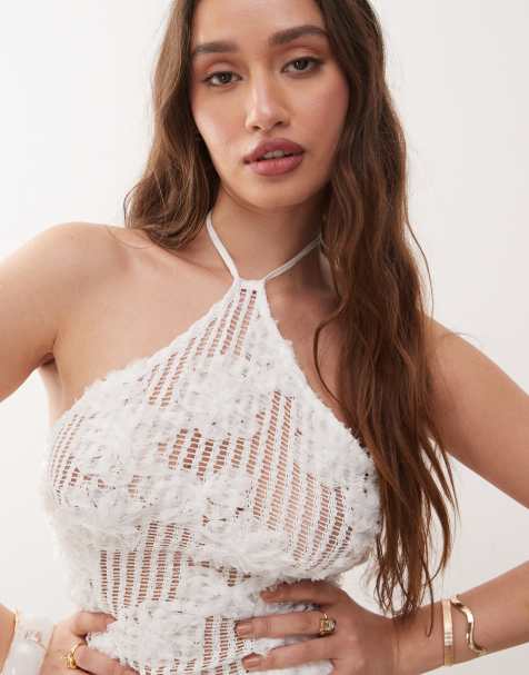 Amy Lynn Cici halter neck crochet top in white (part of a set) - view 1