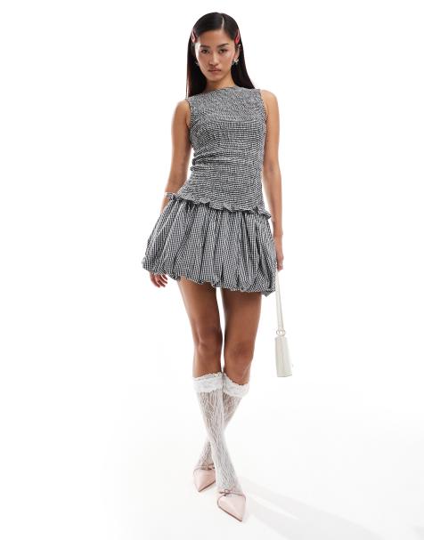 Amy Lynn - Claudia - Mininederdel med puffball-design og sort/hvidt gingham-tern - Del af sæt - view 1