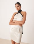 [Amy Lynn] Amy Lynn contrast halter neck satin mini dress in soft gold and black-White 16 SOFT GOLD / BLACK