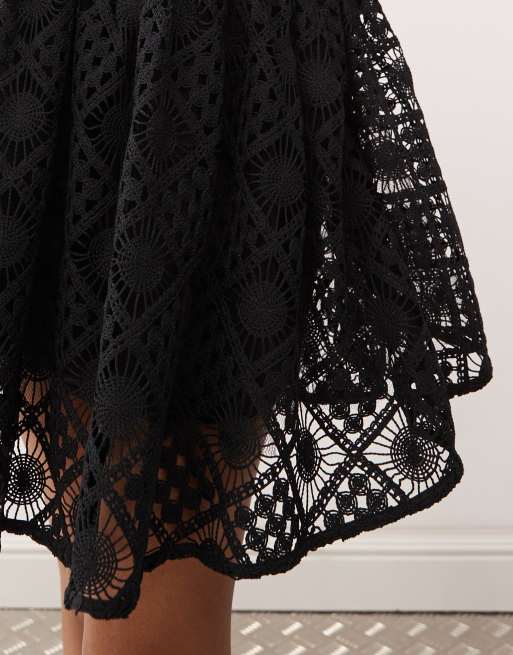 Amy Lynn Crochet Woven Mini Dress - Black