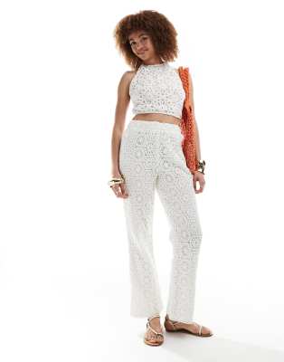 Amy Lynn Crochet Straight Leg Pants In White - Part Of A Set