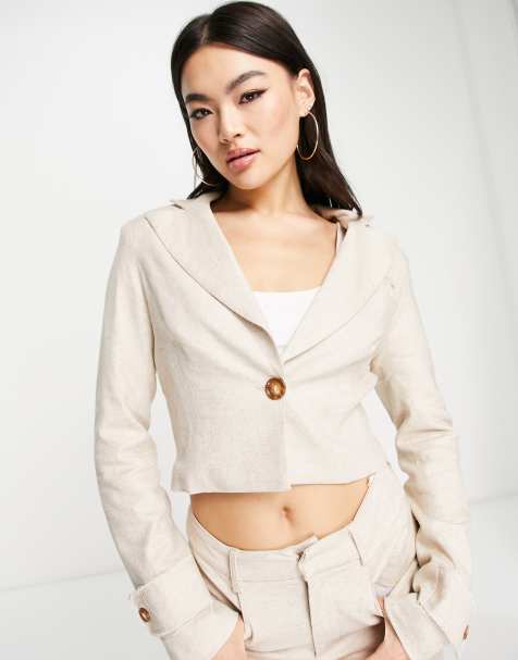 Amy Lynn cropped blazer in stone - view 1