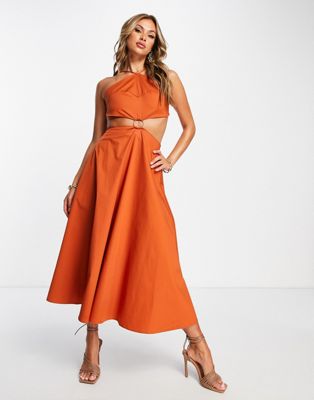 Amy Lynn cut out backless skater midi dress in rust - ASOS Price Checker