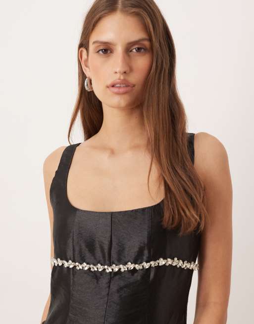 Amy Lynn diamante babydoll mini dress with hip seam detail in black, 4 of 4