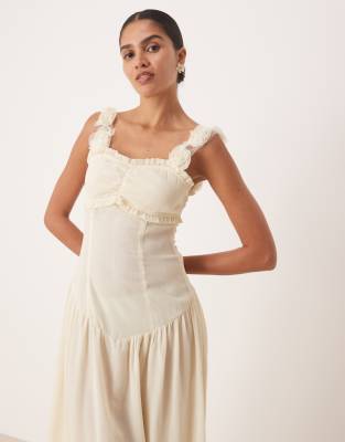 Amy Lynn Drop Hem Maxi Dress With 3d Floral Straps In Neutral