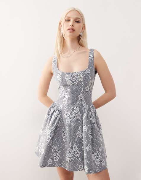 Amy Lynn drop waist jacquard mini dress in gray - view 1