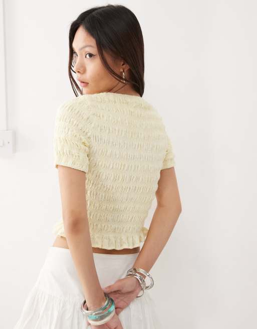 Amy Lynn Eleanor lace shirred top in lemon, 4 of 4