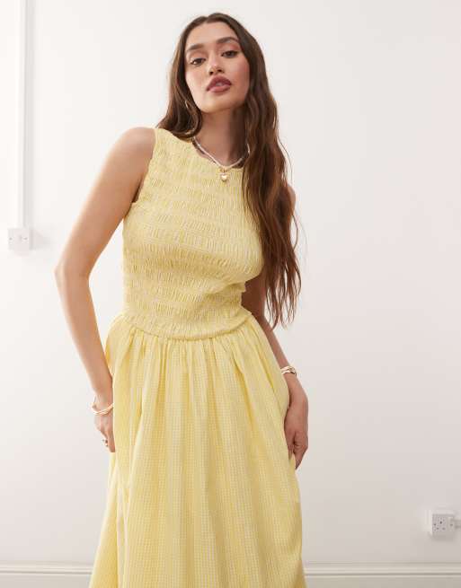 Amy Lynn Eleanor shirred maxi dress in yellow gingham | ASOS