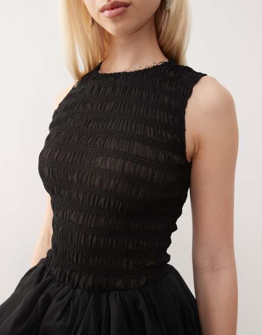 Amy Lynn Eleanor sleeveless puffball mini dress in black, 3 of 4