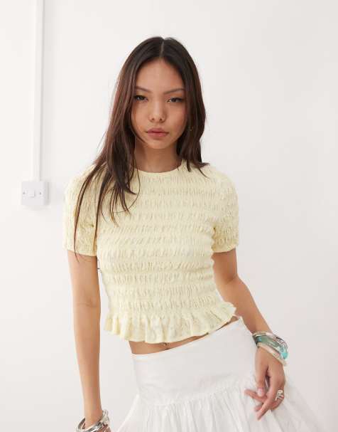 Amy Lynn - Eleanor - Top arricciato color limone in pizzo - view 1