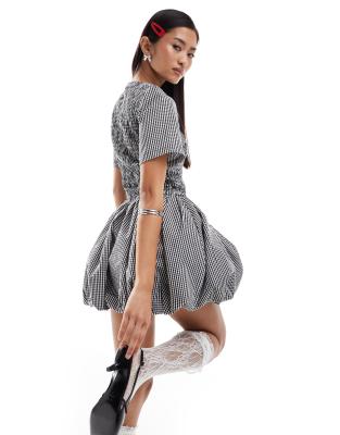 Amy Lynn Elenor Shirred Short Sleeve Puffball Ultra Mini Dress In Multi