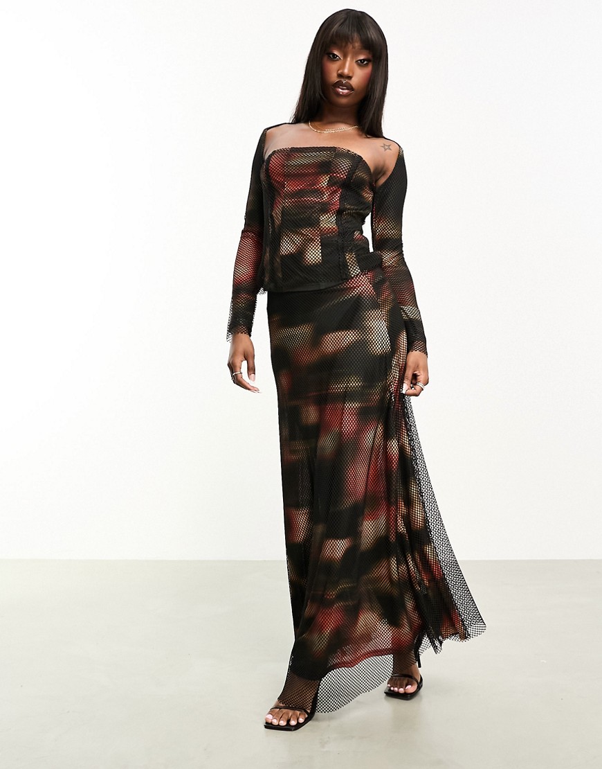 Amy Lynn heatwave maxi skirt with net overlay in black co-ord