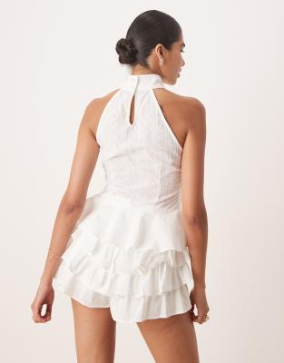 Amy Lynn One Shoulder Peplum Top With Shirred Waist In White