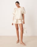 [Amy Lynn] Amy Lynn high shine a-line tailored shorts in stone (part of a set)-Neutral 14 STONE
