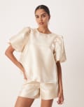[Amy Lynn] Amy Lynn high shine multiway tie detail smock top in stone (part of a set)-Neutral 14 STONE