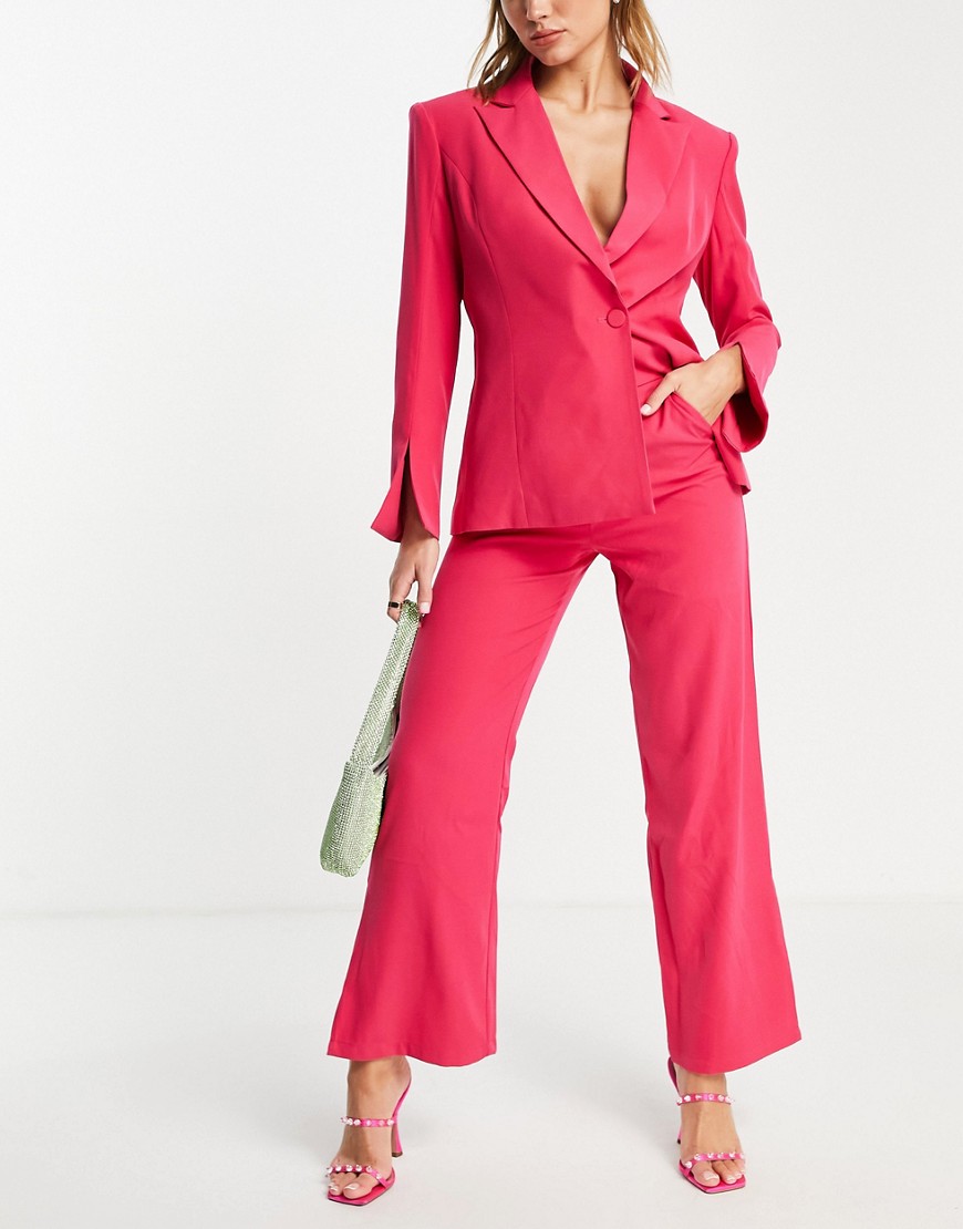 Amy Lynn high waisted fluid wide leg trouser co-ord with side slit detail in fuchsia pink