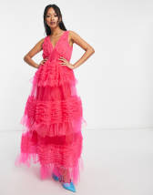 ASOS LUXE ruffle organza dress in hot pink