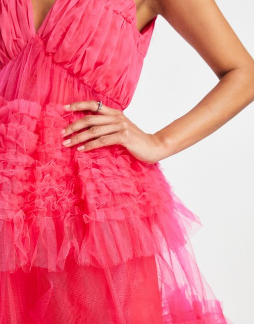 Amy Lynn Honor tiered tulle maxi dress in hot pink