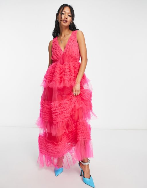 Amy Lynn Honor tiered tulle maxi dress in hot pink | ASOS